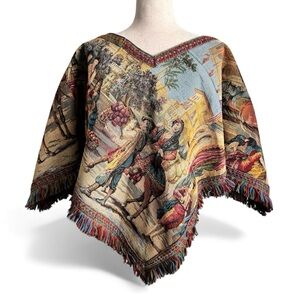 Vintage 1960's Saks Fifth Avenue Tapestry Fringe Poncho